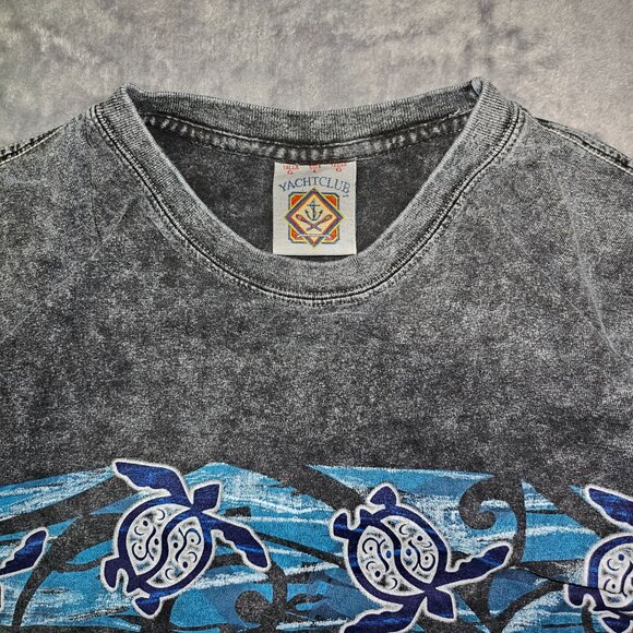 YachtClub Tag Maui Hawaii Turtle Black Acid Wash Y2k Vibe Men's Large - Picture 4 of 6